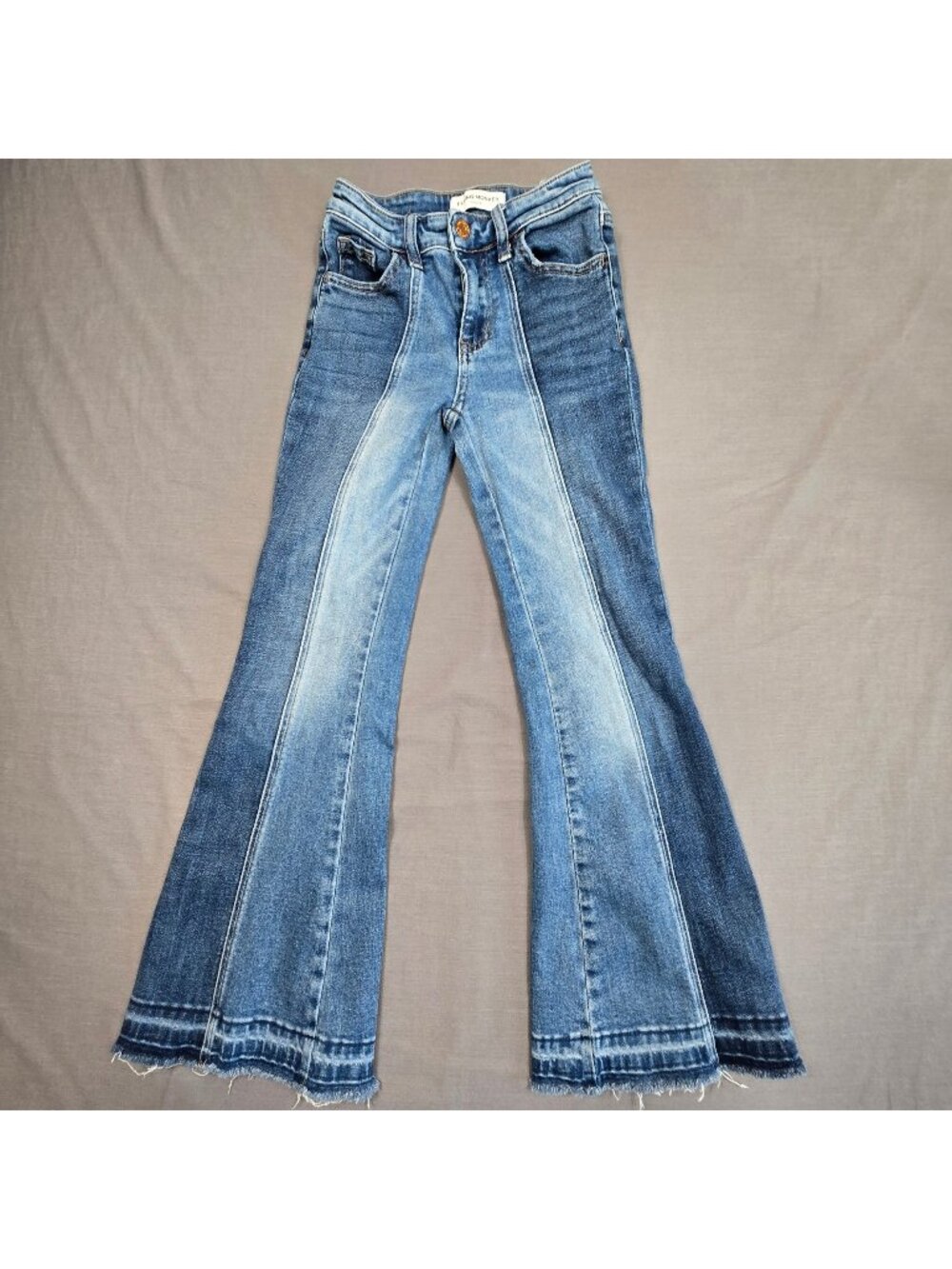Flying Monkey Youth Size 8 Girls Flare Leg High Rise Two-Tone Blue Denim Jeans